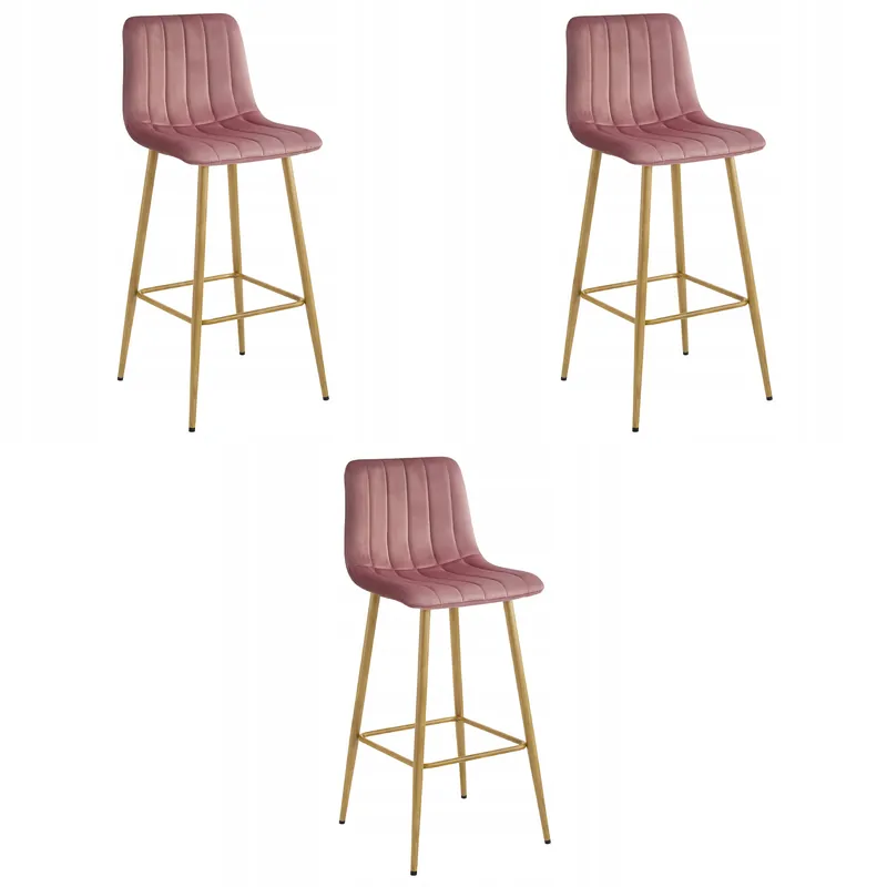 Set tří barových židlí POZZA sametové, tmavě růžové / hnědé nohy (3 ks) Sleva