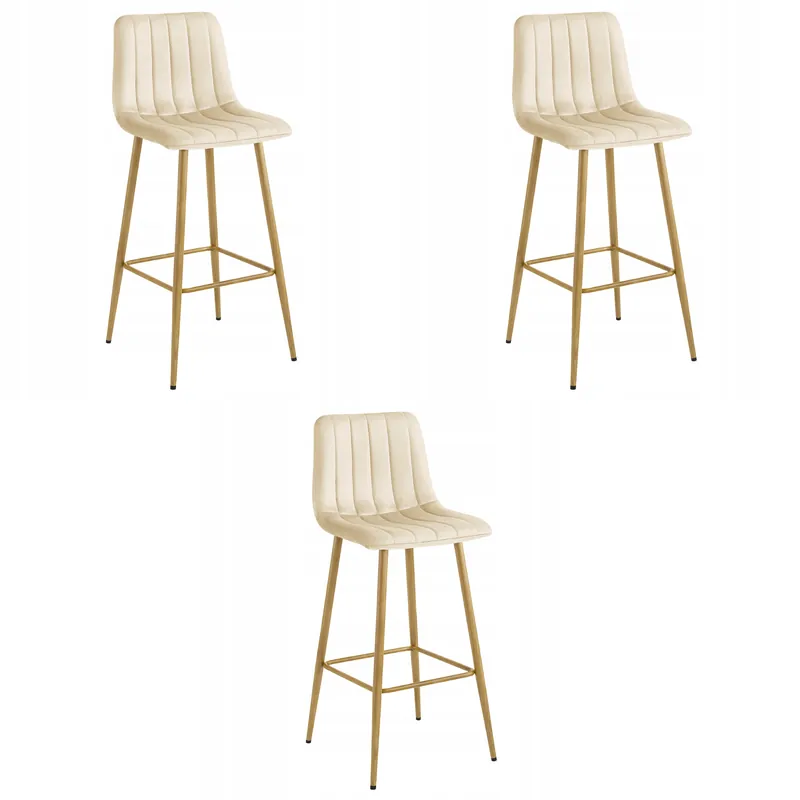 Set tří barových židlí POZZA sametové, světle béžové / hnědé nohy (3 ks) Speciální Cena