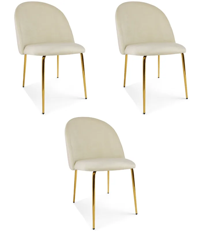 Must-Have Set tří jídelních židlí INCA sametové, světle béžové / zlaté nohy (3 ks)