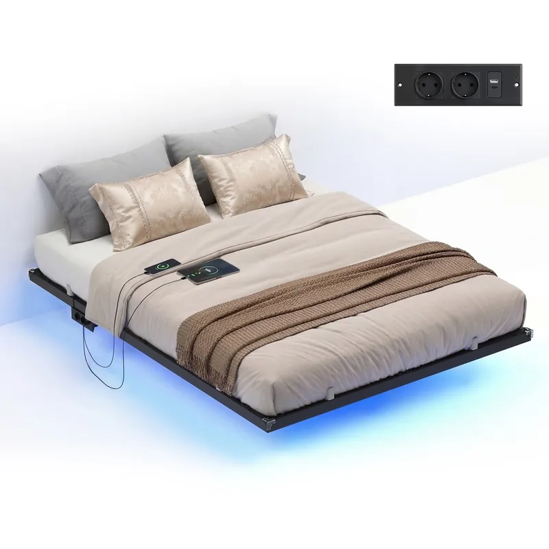 Kovová manželská postel s LED podsvícením 140 cm RMB174B101 Autentický