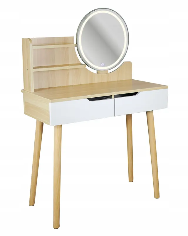 Nakupujte Hned Toaletní stolek SCANDI 2 se zrcadlem a LED osvětlením naturální / bílý