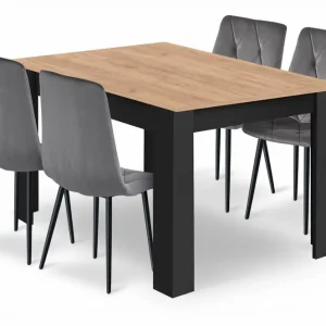 Jídelní stůl 120×80 cm Craft černý, se čtyřmi židlemi LIBRA šedé Nízká Cena