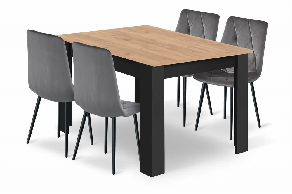 Jídelní stůl 120×80 cm Craft černý, se čtyřmi židlemi LIBRA šedé Nízká Cena