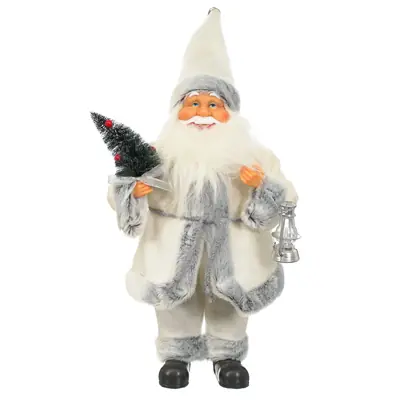 Vánoční dekorace Santa Claus s lucernou bílá / šedá 40 cm Nejlepší Volba