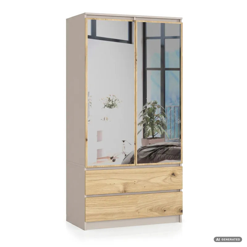 Šatní skříň se zrcadlem S90 kašmír / dub artisan Super Cena