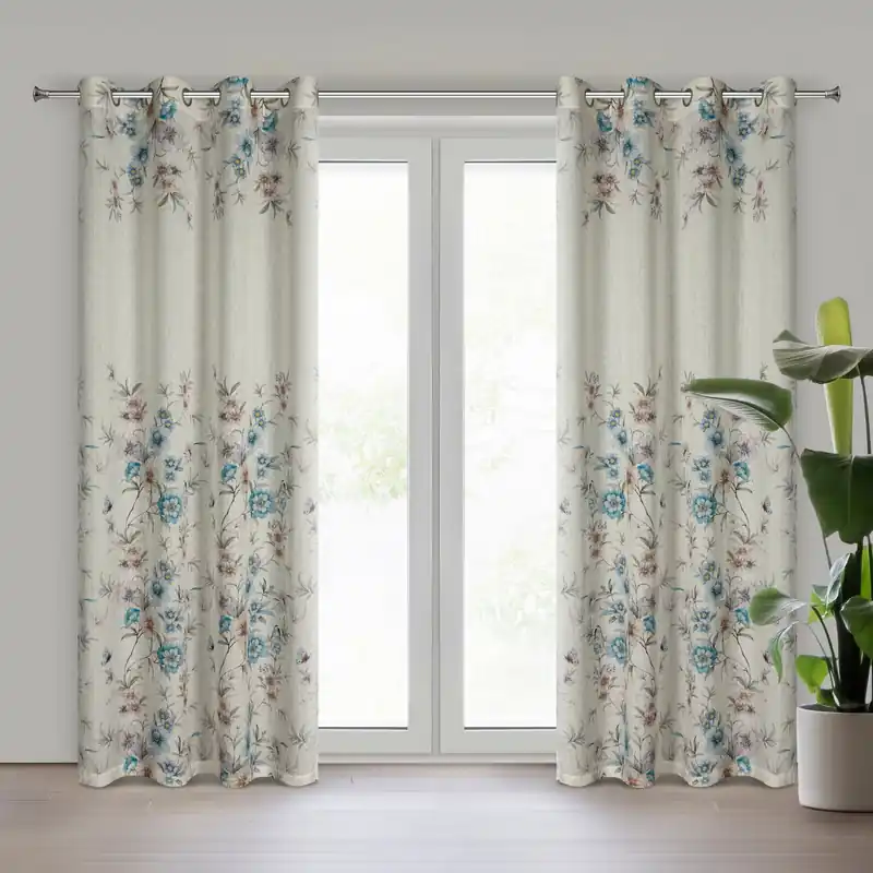 Hotový závěs IVY 2 naturální / modrý - na průchodkách Jen Po Omezenou Doba