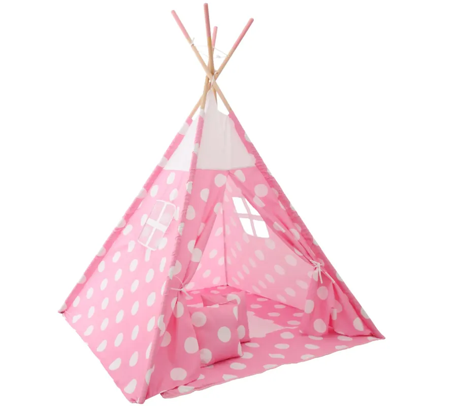Dětský stan Tipi 4 DOTS - růžový/bílý Expresní Doručení