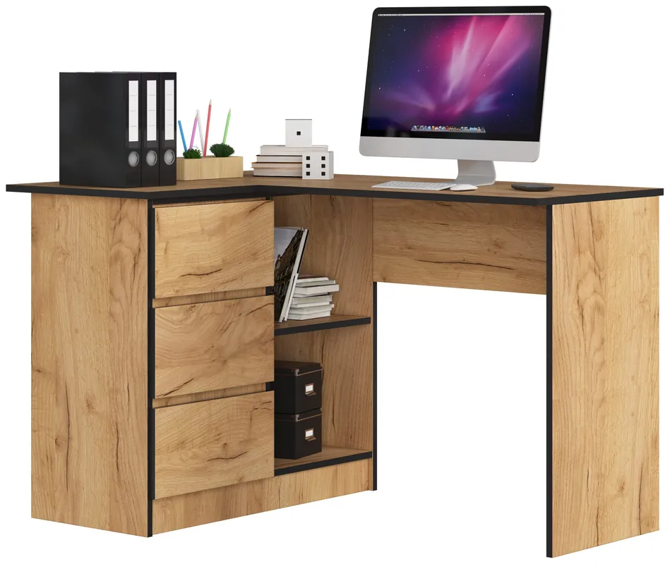 Rohový kancelářský stůl B16 124 cm levostranný, dub craft Pouze Dnes
