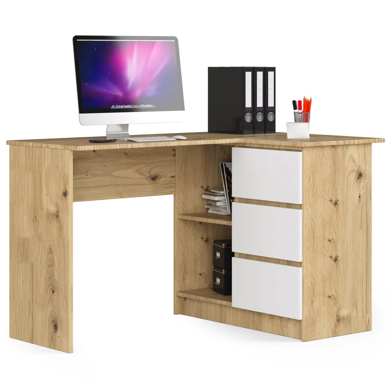 Nejlepší Cena Rohový kancelářský stůl B16 CLP pravý, dub artisan / bílý