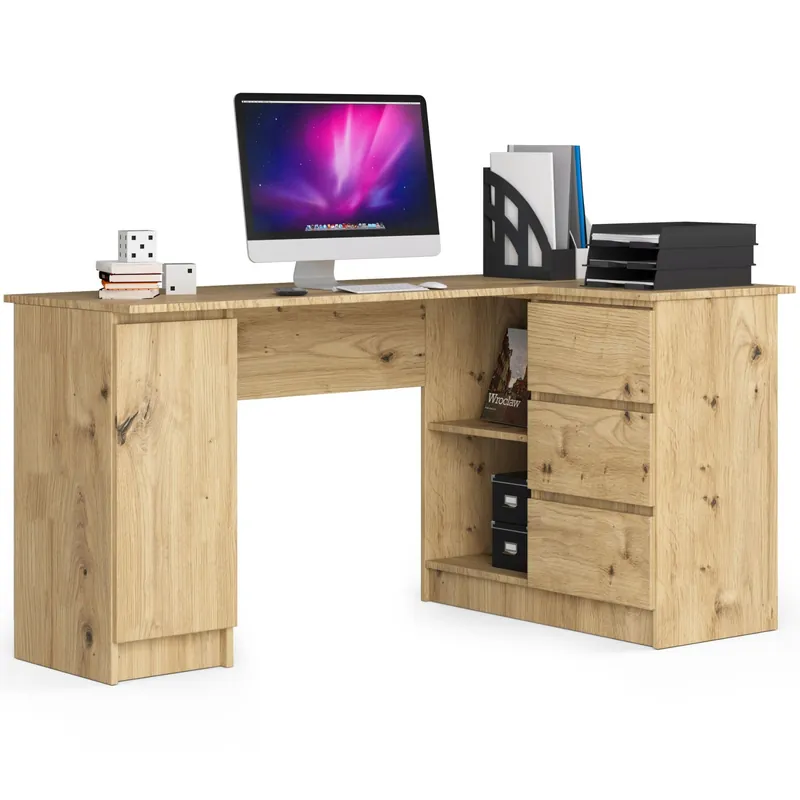 Bezpečná Platba Rohový kancelářský stůl B20 155 cm pravostranný, dub artisan