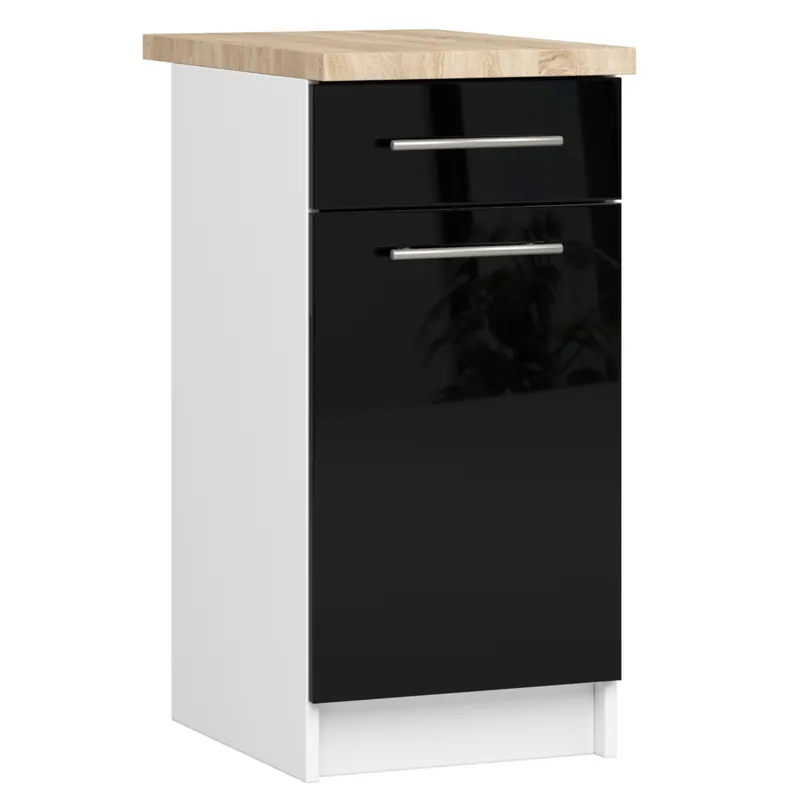 Spodní kuchyňská skříňka s deskou OLIWIA S40 SZ1 bílá / černá, lesk Poslední Šance
