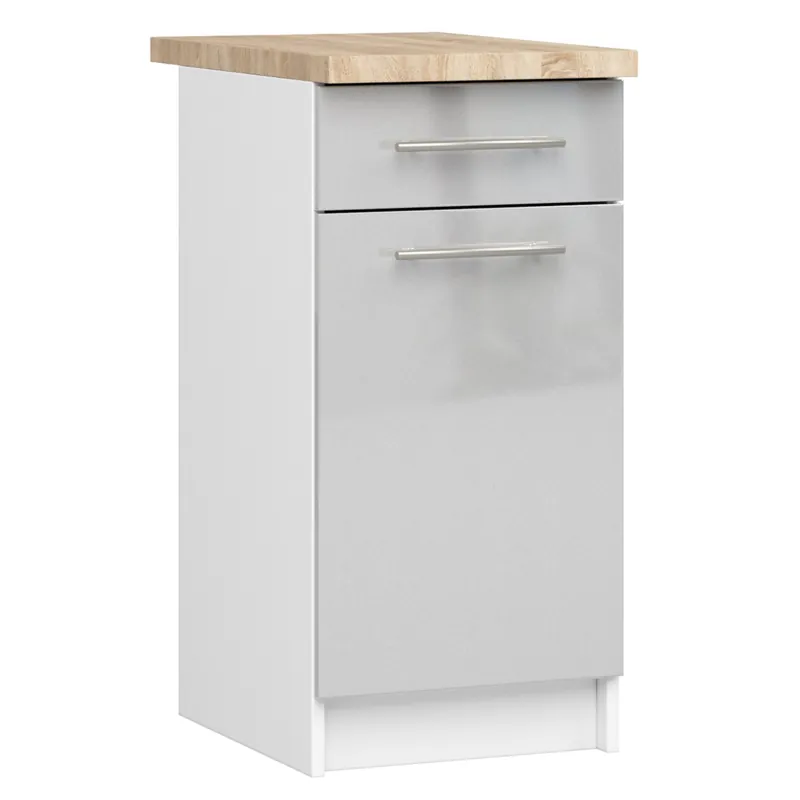 Spodní kuchyňská skříňka s deskou OLIWIA S40 SZ1 bílá / metalická, lesk Časově Omezené