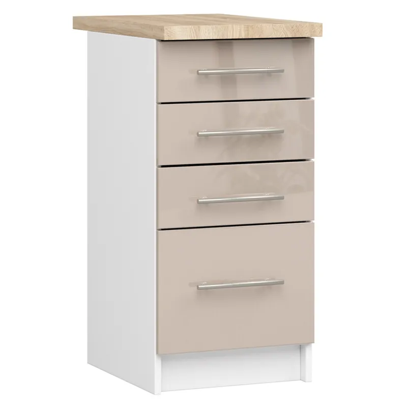 Finální Výprodej Spodní kuchyňská skříňka s deskou OLIWIA S40 SZ4 bílá / cappuccino, lesk