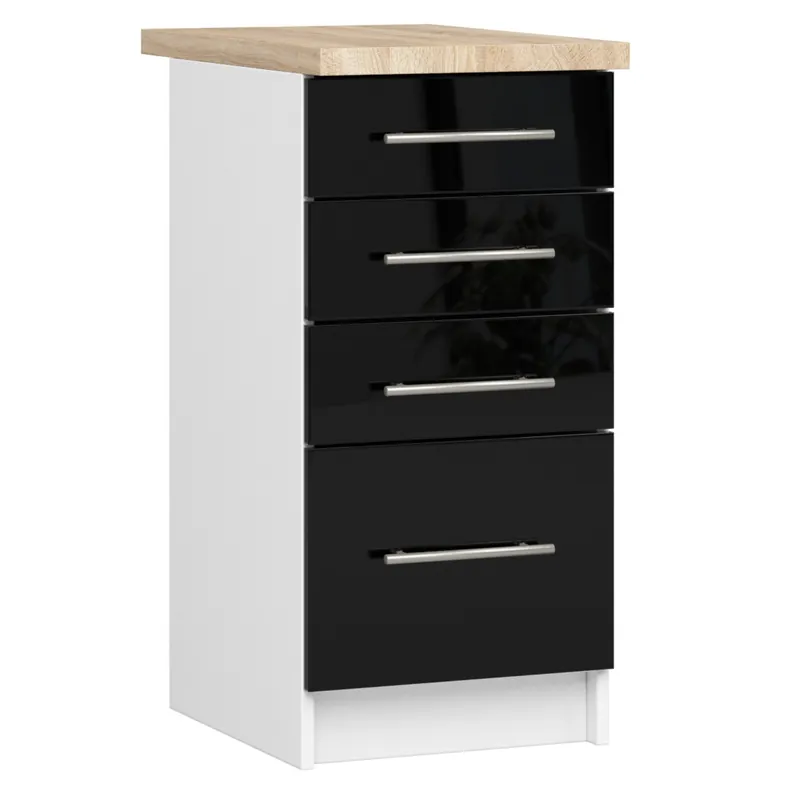 Akce Spodní kuchyňská skříňka s deskou OLIWIA S40 SZ4 bílá / černá, lesk