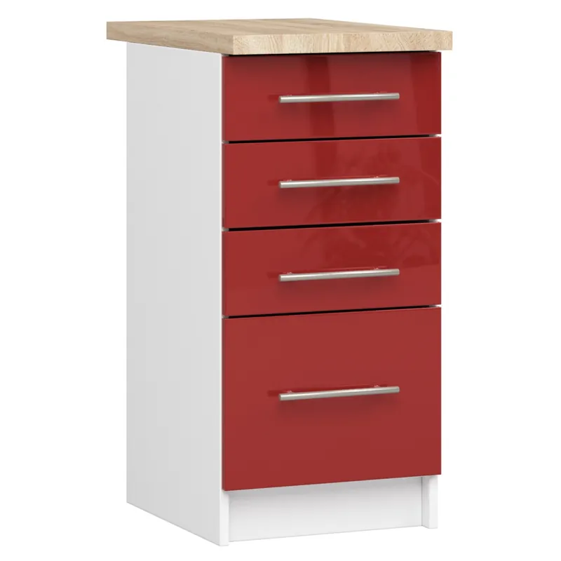 Odeslání Ihned Spodní kuchyňská skříňka s deskou OLIWIA S40 SZ4 bílá / červená, lesk