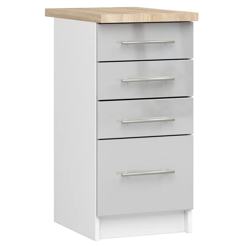 Tovární Cena Spodní kuchyňská skříňka s deskou OLIWIA S40 SZ4 bílá / metalická, lesk