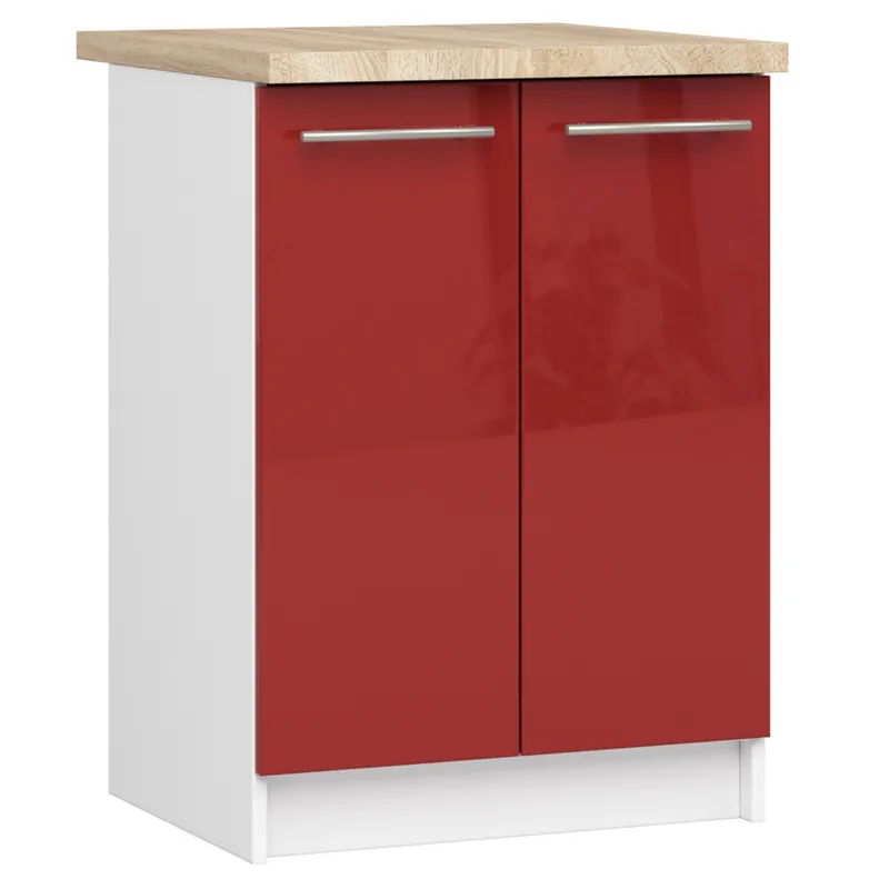 Spodní kuchyňská skříňka s deskou OLIWIA S60 2D bílá / červená, lesk Novinka