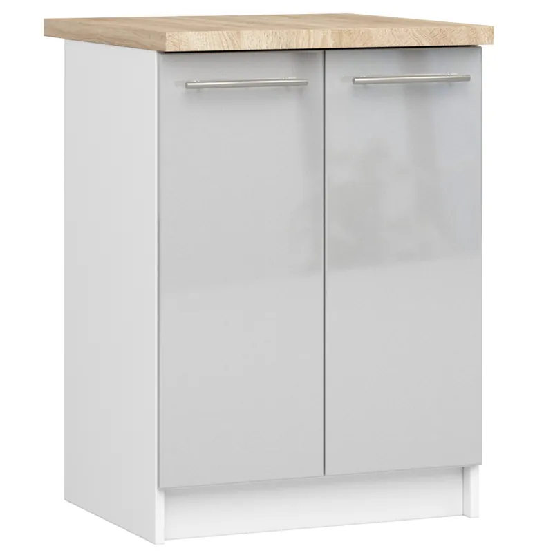 Spodní kuchyňská skříňka s deskou OLIWIA S60 2D bílá / metalická, lesk Vysoce Kvalitní