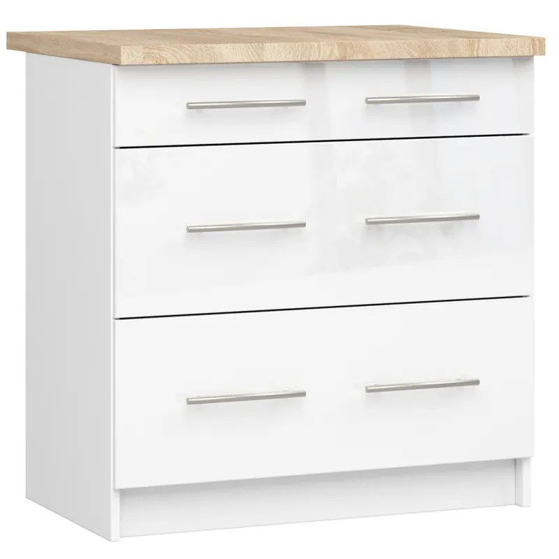 Finální Výprodej Spodní kuchyňská skříňka s deskou OLIWIA S80 3SZ bílá, lesk