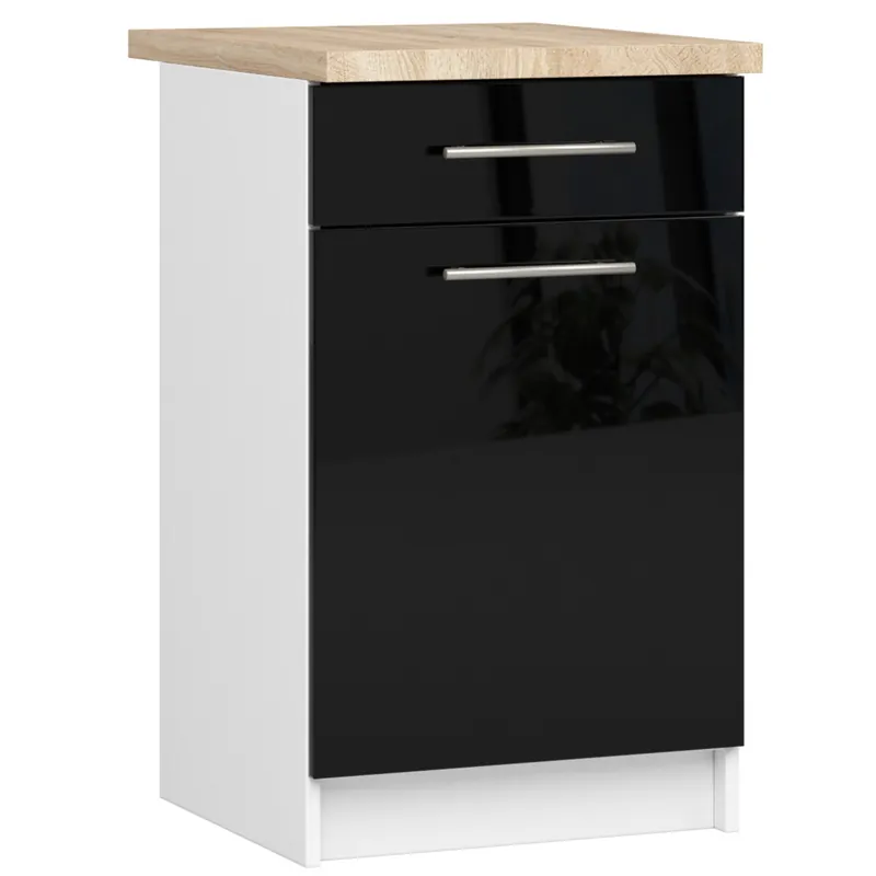 Horká Nabídka Spodní kuchyňská skříňka s deskou OLIWIA S50 SZ1 bílá / černá, lesk