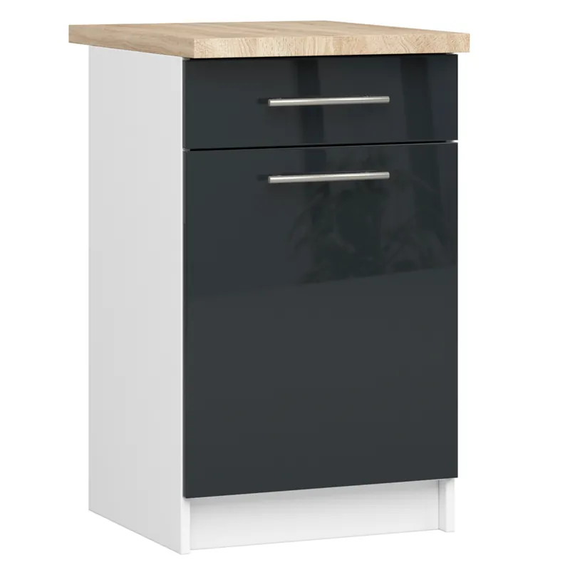 Dokud Zásoby Vydrží Spodní kuchyňská skříňka s deskou OLIWIA S50 SZ1 bílá / grafitová, lesk