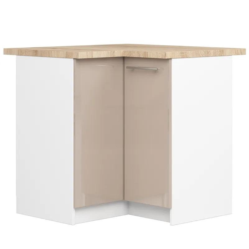 Akce Spodní rohová kuchyňská skříňka s deskou OLIWIA S90/90 bílá / cappuccino, lesk
