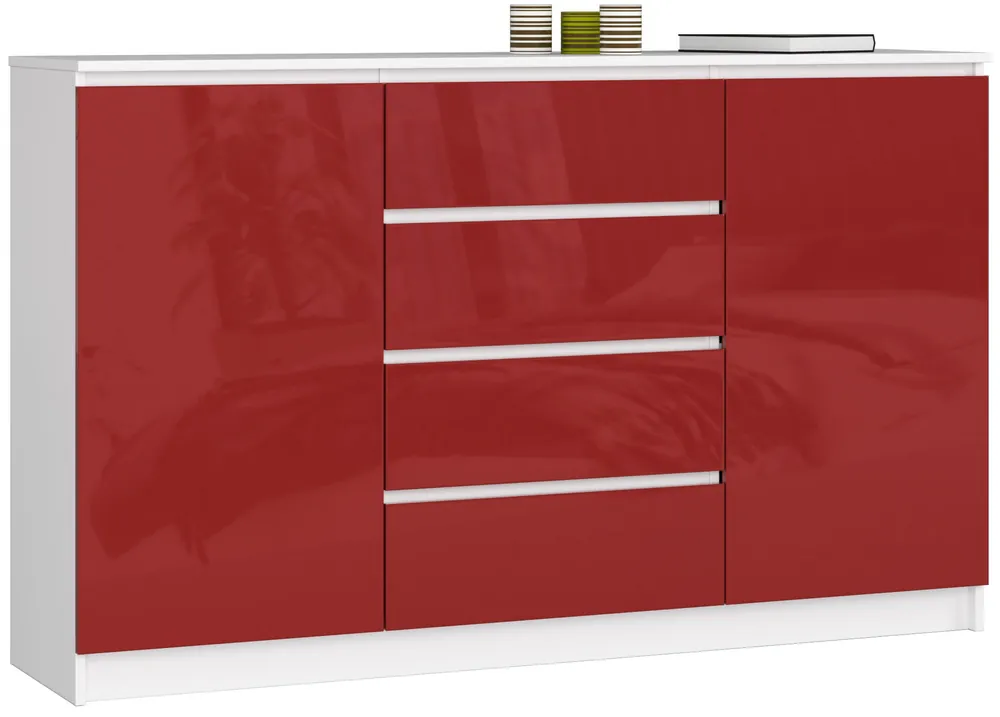 Komoda K160 2D 4SZ CLP červená, lesk Oblíbený