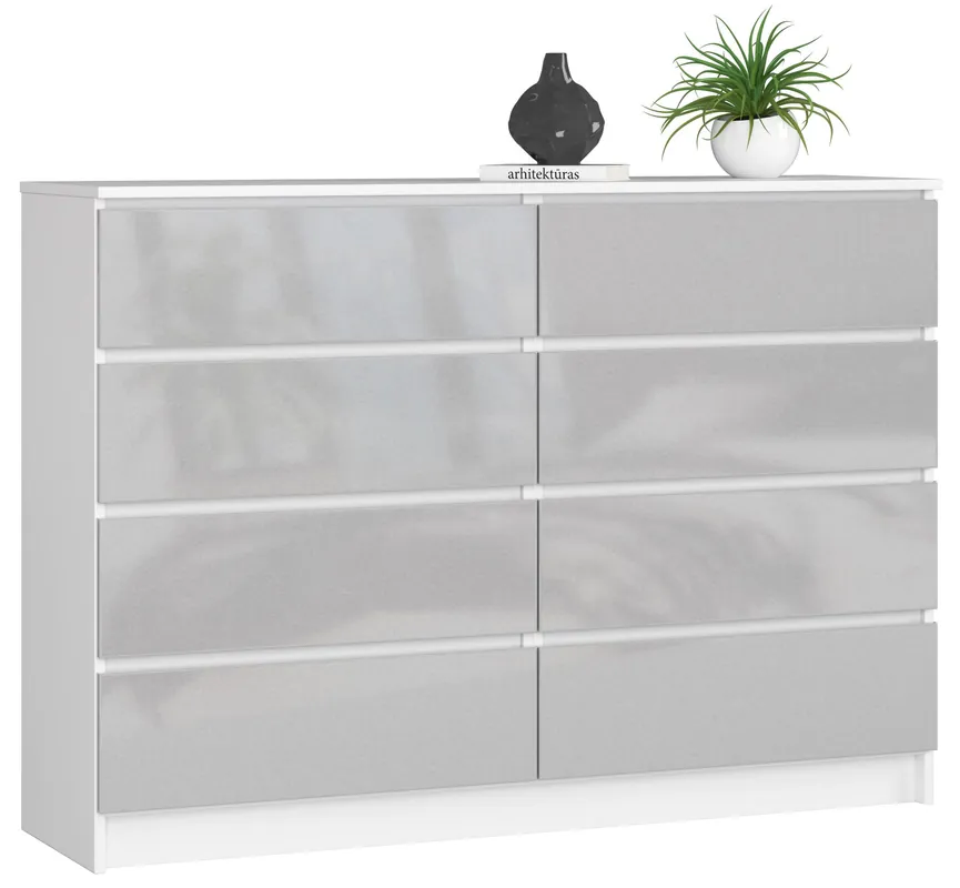 Super Cena Komoda K140 8SZ CLP metalická, lesk