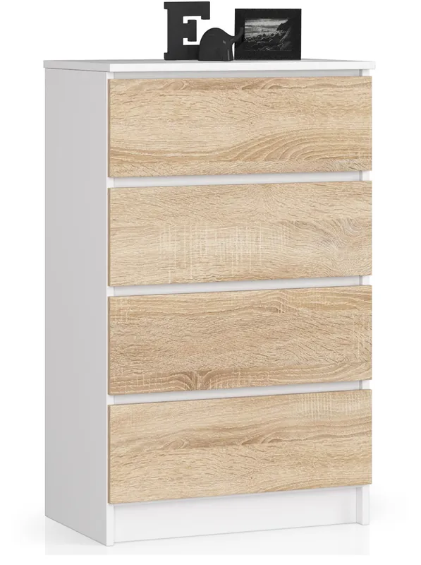 Komoda K60 4SZ CLP bílá/sonoma Výhodná Nabídka