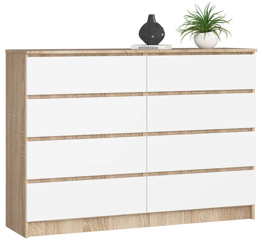 Komoda K140 8SZ CLP sonoma / bílá Akce