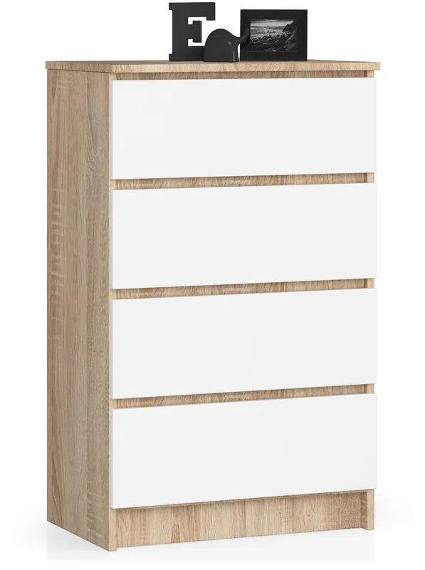 Přímo Od Výrobce Komoda K60 4SZ sonoma/bílá