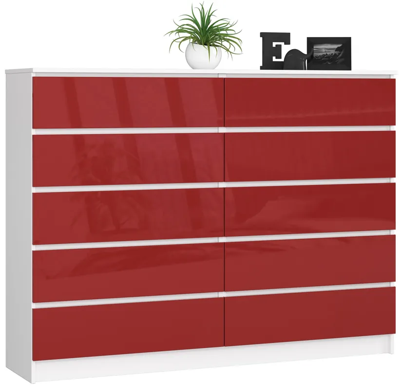 Dokud Zásoby Vydrží Komoda K160 10SZ CLP červená, lesk