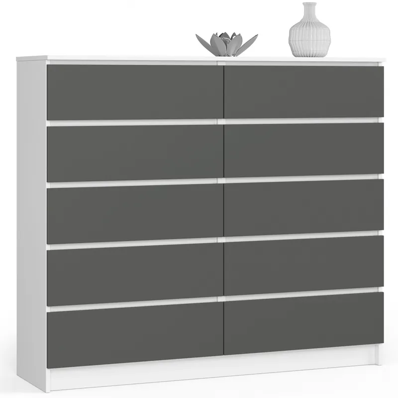 Značkový Komoda K140 10SZ CLP bílá / šedá