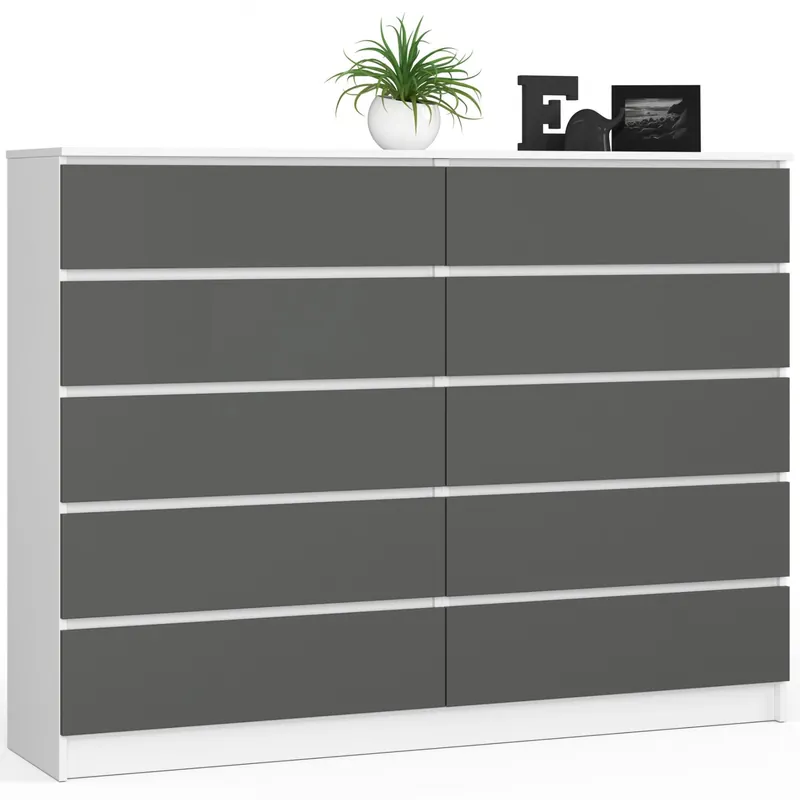 Levný Komoda K160 10SZ CLP bílá / šedá