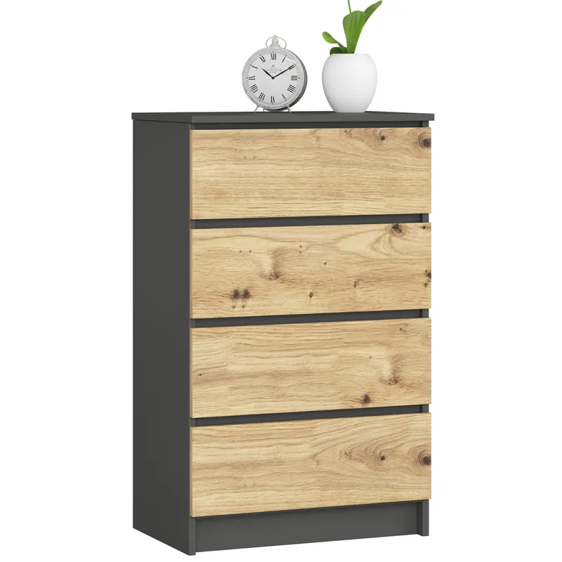 Bezpečná Platba Komoda K60 4SZ grafitová / šedá, dub artisan