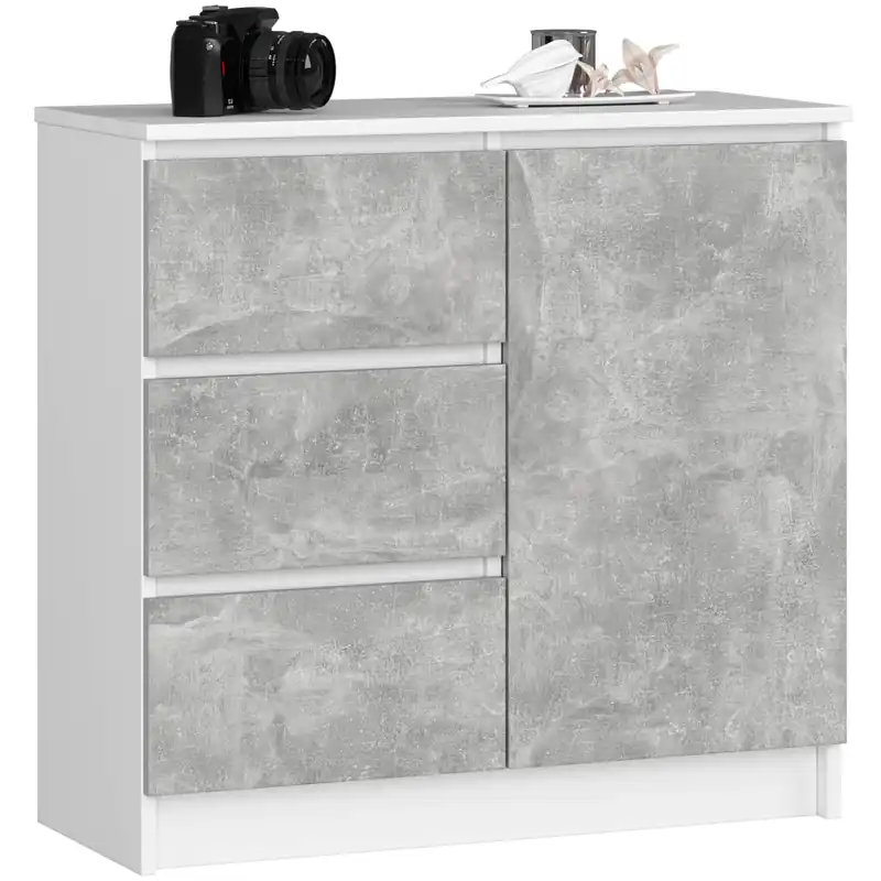 Komoda K80 JERRY 1D 3SZ bílá / beton Novinka