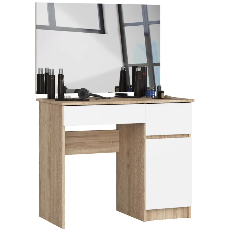 Toaletní stolek se zrcadlem CLP P-2/SL 900x600 pravý, dub sonoma/bílý Tovární Cena