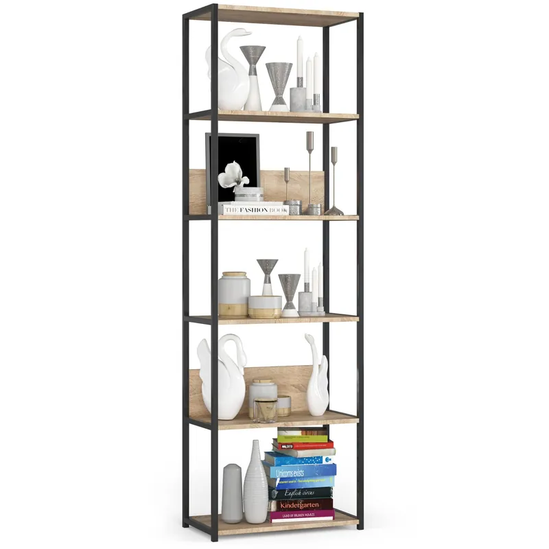 Vysoce Kvalitní Kovový regál 60 cm, 6 polic, černý / dub sonoma