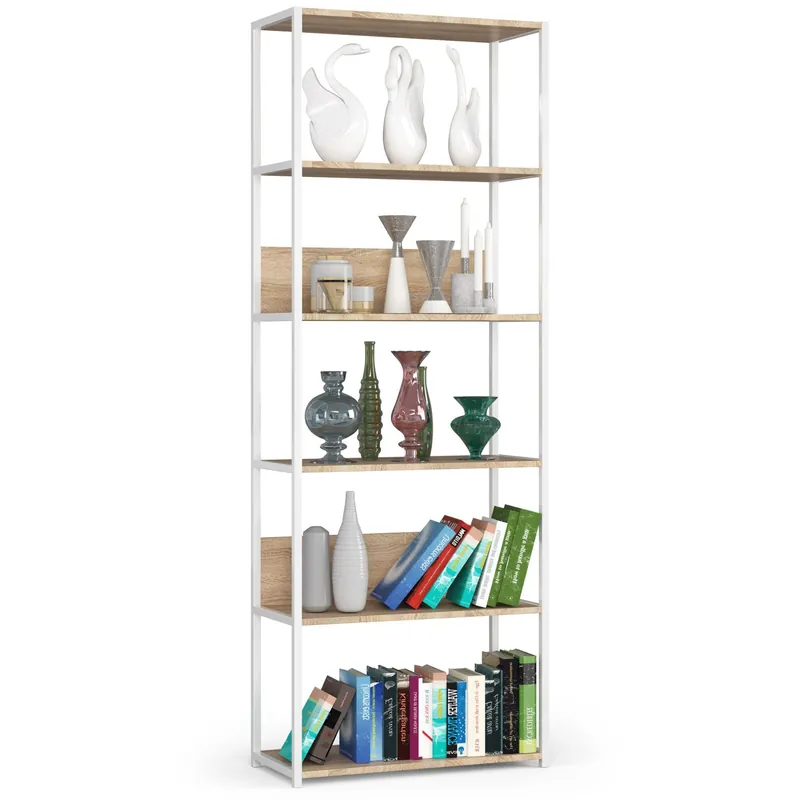 Výhodná Nabídka Kovový regál 70 cm, 6 polic, bílý / dub sonoma