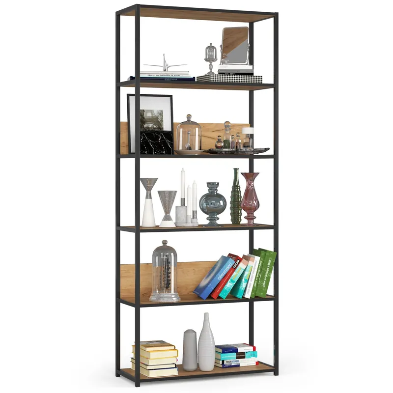 Top Prodej Kovový regál 80 cm, 6 polic, černý / dub craft