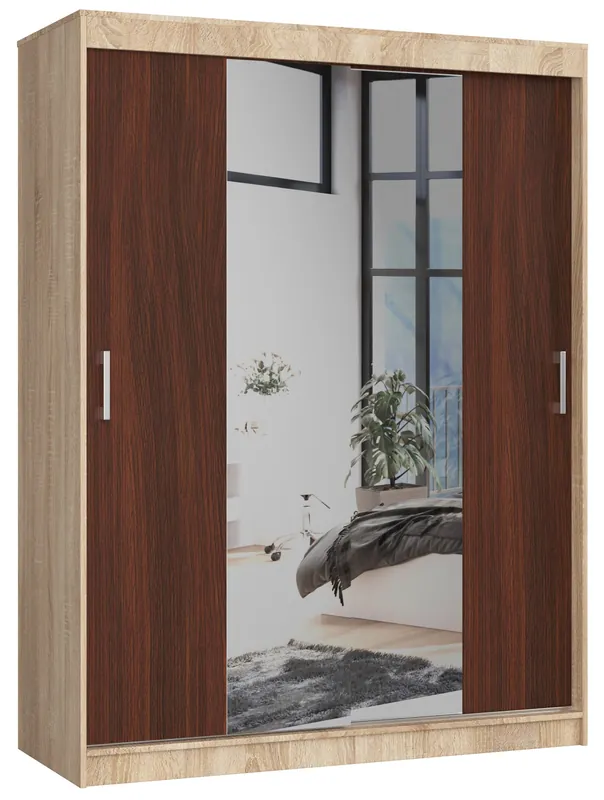 Šatní skříň s posuvnými dveřmi 150 cm CLP sonoma / wenge Speciální Cena