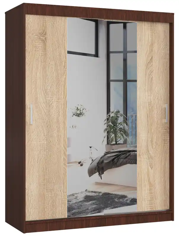 Výhodná Nabídka Šatní skříň s posuvnými dveřmi 150 cm CLP wenge / sonoma