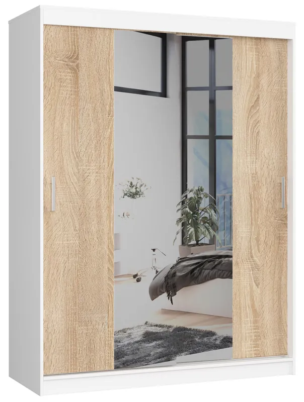 Šatní skříň s posuvnými dveřmi 150 cm CLP bílá/ sonoma Ověřený