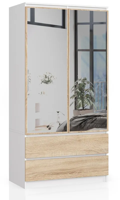 Ověřený Skříň S 90 cm 2D 2SZ 2 zrcadla CLP bílá / sonoma