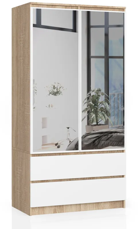Zlevněný Skříň S 90 cm 2D 2SZ 2 zrcadla CLP sonoma / bílá