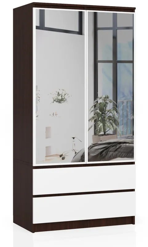 Sleva Skříň S 90 cm 2D 2SZ 2 zrcadla CLP wenge / bílá
