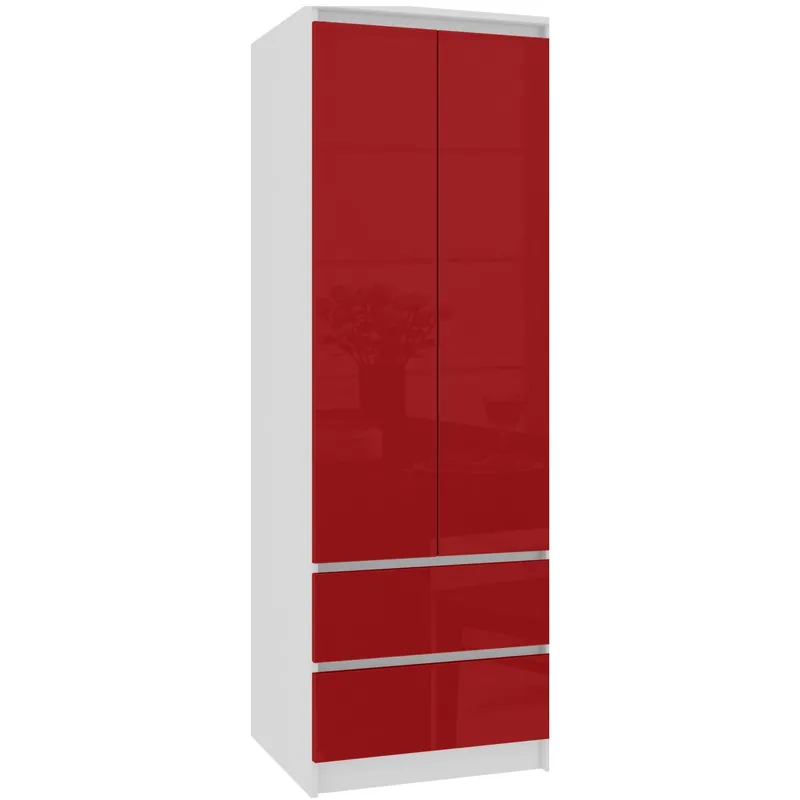 Skříň STAR S 60 cm 2D 2SZ bílá / červená, lesk Nejlepší Volba