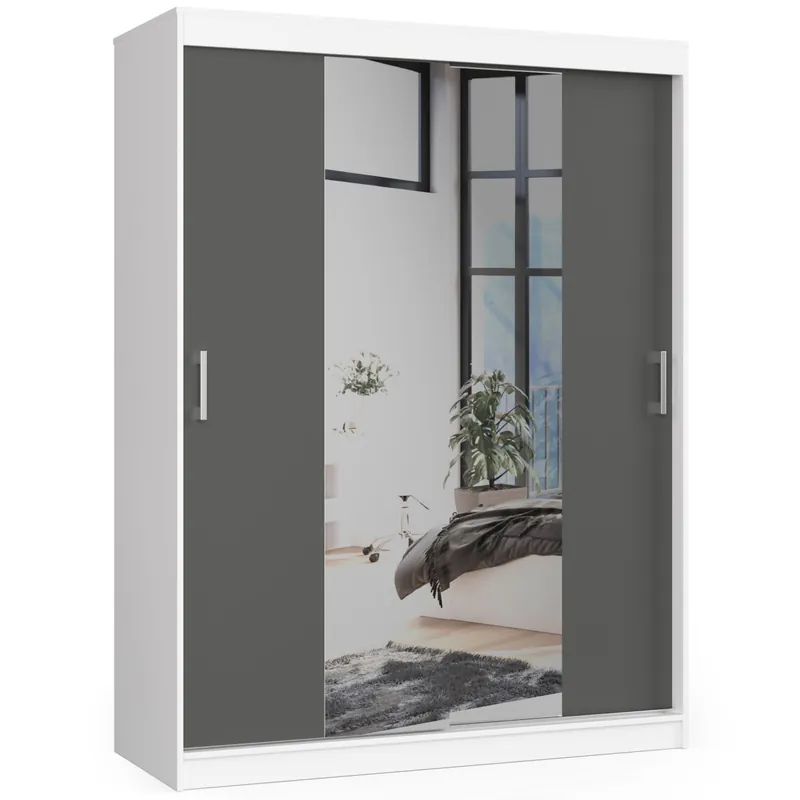 Šatní skříň s posuvnými dveřmi 150 cm CLP bílá / šedá Cenově Výhodný