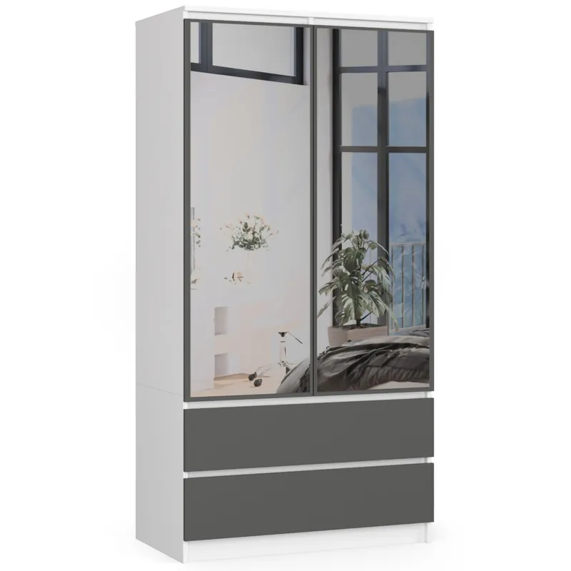 Skříň S 90 cm 2D 2SZ 2 zrcadla CLP bílá / šedá Levný