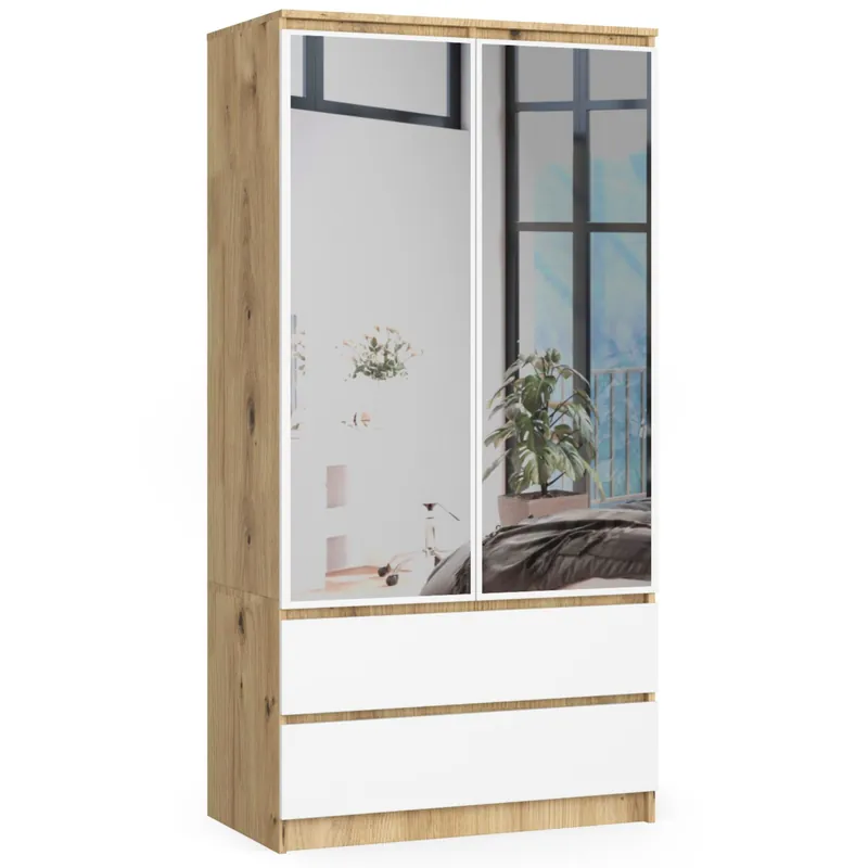 Skříň S 90 cm 2D 2SZ 2 zrcadla CLP dub artisan / bílá Ihned K Objednání